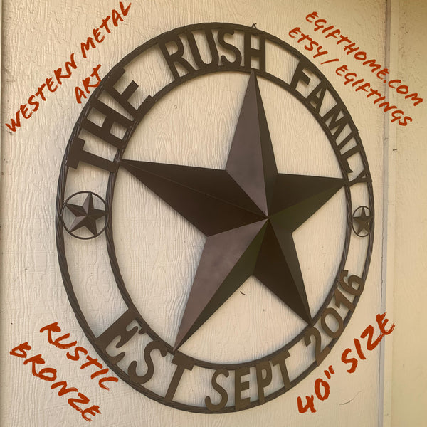 RUSH STYLE YOUR CUSTOM FAMILY NAME STAR METAL BARN STAR ROPE RING WESTERN HOME DECOR VINTAGE RUSTIC BRONZE NEW HANDMADE 24",32",34",36",40",42",44",46",50"