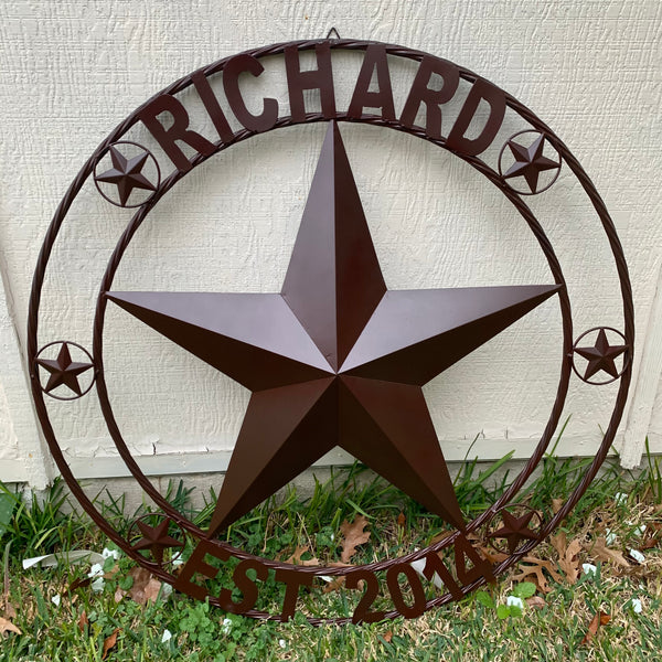LOPEZ CUSTOM STAR NAME BARN METAL STAR 3d TWISTED ROPE RING WESTERN HOME DECOR RUSTIC  BRONZE HANDMADE 24",32",34",36",40",42",44",46",50"
