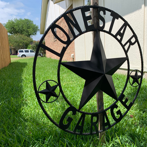 LONESTAR GARAGE STYLE CUSTOM BARN NAME STAR LONESTAR GARAGE METAL NAME BARN STAR WITH TWISTED ROPE RING 3d STAR ART WESTERN HOME DECOR RUSTIC BROWN