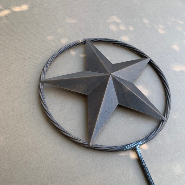 10",12",16",24" STAR STAKE METAL BARN STAR WITH TWISTED ROPE RING WESTERN HOME DECOR BROWN