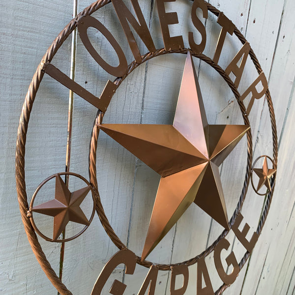 LONESTAR GARAGE STYLE CUSTOM BARN NAME STAR LONESTAR GARAGE METAL NAME BARN STAR WITH TWISTED ROPE RING 3d STAR ART WESTERN HOME DECOR RUSTIC BROWN