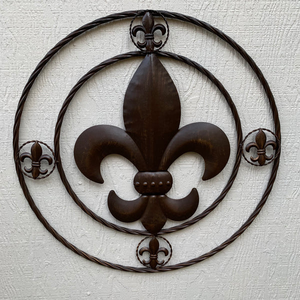 MULTI FLEUR DE LIS METAL WALL ART WESTERN HOME DECOR VINTAGE RUSTIC BROWN ART NEW