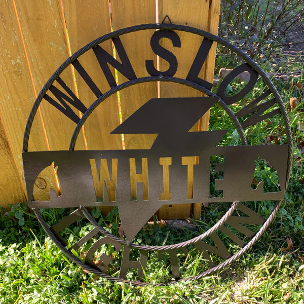 CUSTOM NAME LIGHTNIN HORSE SIGN RAW METAL BARN ROPE RING WESTERN HOME DECOR HANDMADE 24",32",36"