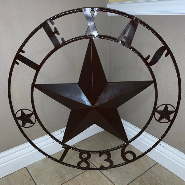 16",24", 32", 36" RUSTIC BROWN TEXAS 1836 BARN STAR METAL ART WESTERN HOME DECOR VINTAGE RUSTIC DARK BROWN NEW