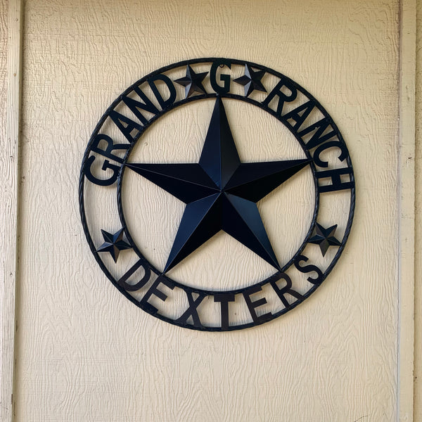 GRAND G RANCH STYLE CUSTOM NAME STAR RUSTIC NAVY BLUE METAL BARN STAR ROPE RING WESTERN HOME DECOR HANDMADE