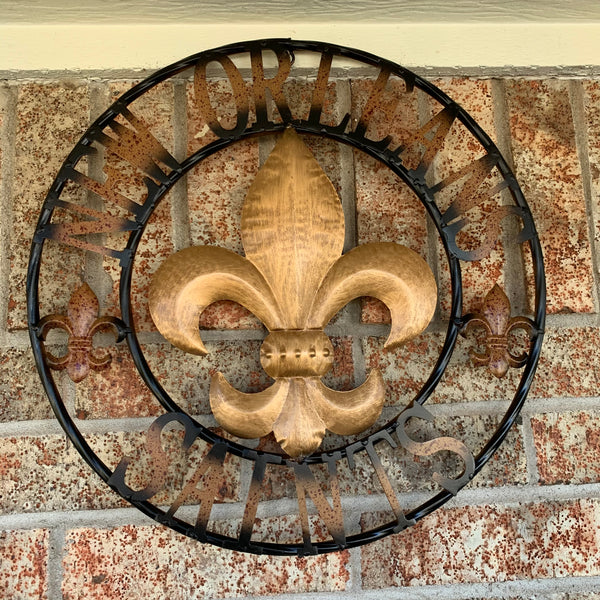 18", 24", 32" NEW ORLEANS SAINTS METAL SIGN WALL ART WESTERN HOME DECOR RUSTIC GOLD & BLACK ART NEW