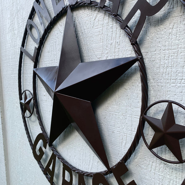 LONESTAR GARAGE STYLE CUSTOM BARN NAME STAR LONESTAR GARAGE METAL NAME BARN STAR WITH TWISTED ROPE RING 3d STAR ART WESTERN HOME DECOR RUSTIC BROWN