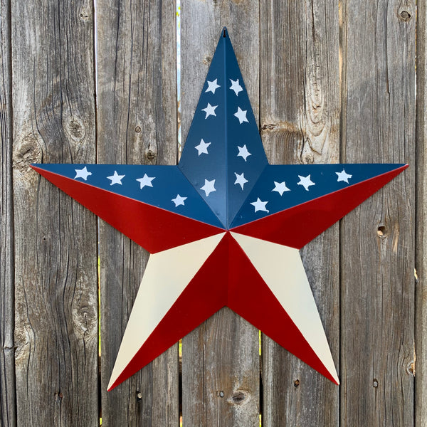 12",16",24",30",36" USA AMERICAN FLAG STAR RED WHITE & BLUE METAL BARN STAR METAL WALL ART HANDMADE