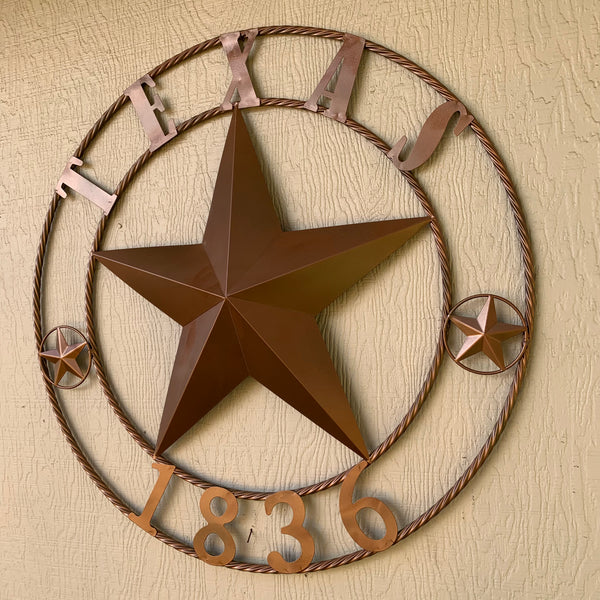 24", 32",36",40" TEXAS 1836 HAMMERED COPPER  BARN STAR METAL WALL WESTERN HOME DECOR RED WHITE BLUE ART