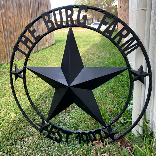KOLET FAMILY STYLE YOUR CUSTOM FAMILY NAME STAR METAL BARN STAR ROPE RING KOLET FAMILY WESTERN HOME DECOR VINTAGE RUSTIC BROWN NEW HANDMADE 24",32",34",36",40",42",44",46",50"