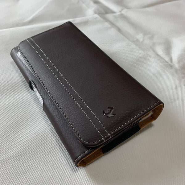LU20 6.6" LUXMO COFFEE BROWN LEATHER EXTRA LARGE POUCH BELT LOOP HOLSTER CELL PHONE CASE UNIVERSAL OVERSIZE