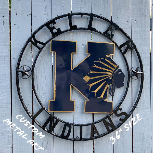 KELLER INDIANS CUSTOM VINTAGE METAL CRAFT WALL ART TEAM SIGN WESTERN HOME DECOR NEW