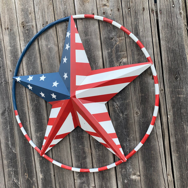 PEACE STAR METAL RED WHT BLUE STAR WESTERN HOME DECOR HANDMADE 12",16",24",32"36",38",40",48"