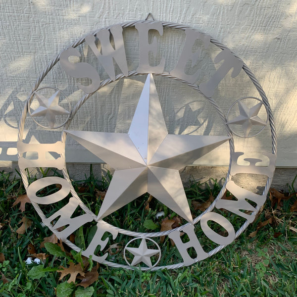 HOME SWEET HOME RUSTIC BEIGE METAL BARN STAR LONE STAR WALL ART WESTERN HOME DECOR HANDMADE NEW #EH10588