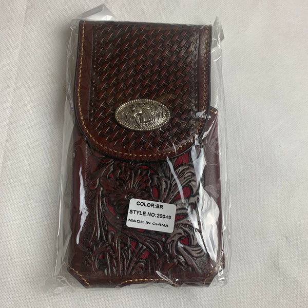 #LG2004  7.5" HORSE COFFEE BROWN & RED LEATHER POUCH EXTRA LARGE  BELT LOOP HOLSTER CELL PHONE CASE UNIVERSAL OVERSIZE