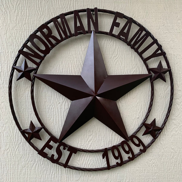 KOLET FAMILY STYLE YOUR CUSTOM FAMILY NAME STAR METAL BARN STAR ROPE RING KOLET FAMILY WESTERN HOME DECOR VINTAGE RUSTIC BROWN NEW HANDMADE 24",32",34",36",40",42",44",46",50"