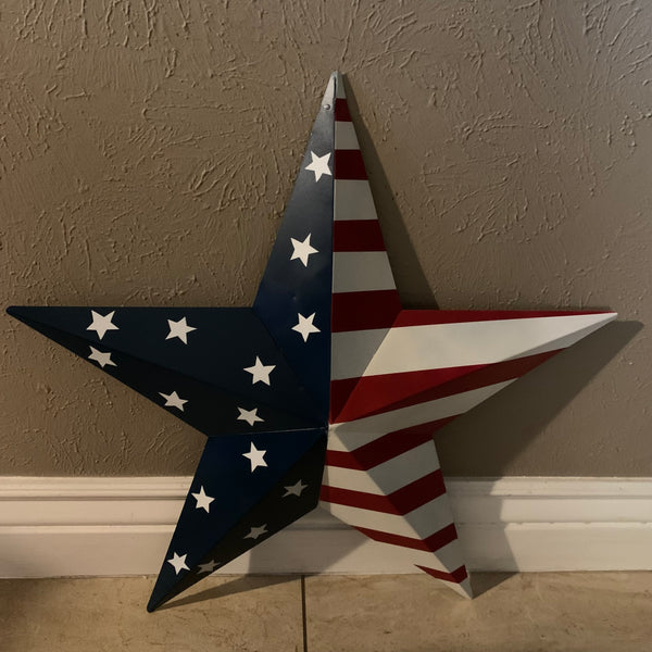 12",16",24",30",36" USA AMERICAN FLAG STAR STYLE#9 RED WHITE & BLUE METAL BARN STAR METAL WALL ART HANDMADE