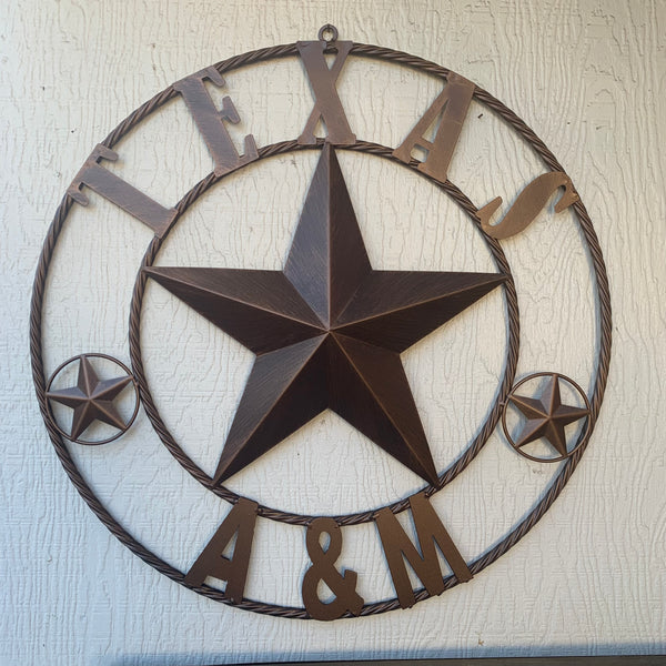 #EH11168 TEXAS A&M BRONZE COPPER METAL LONE STAR TEAM STAR WESTERN HOME DECOR HANDMADE NEW