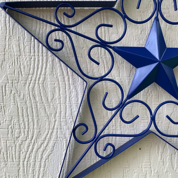 17" SCROLL ART BRIGHT BLUE Barn Star Metal Wall Art Western Home Decor Vintage Rustic Bronze Copper Art New-#A18002