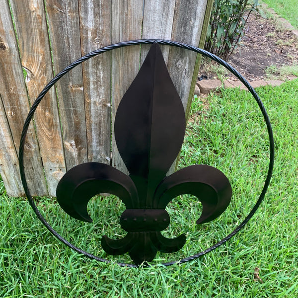 #EH10645 24", 36" GLOSS BLACK FLEUR DE LIS METAL WALL ART SIGN WESTERN HOME DECOR HANDMADE NEW