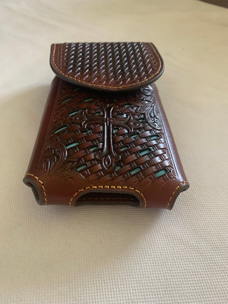 #LG_2006  7" PLAIN GENUINE LEATHER POUCH EXTRA LARGE  BELT LOOP HOLSTER CELL PHONE CASE UNIVERSAL OVERSIZE