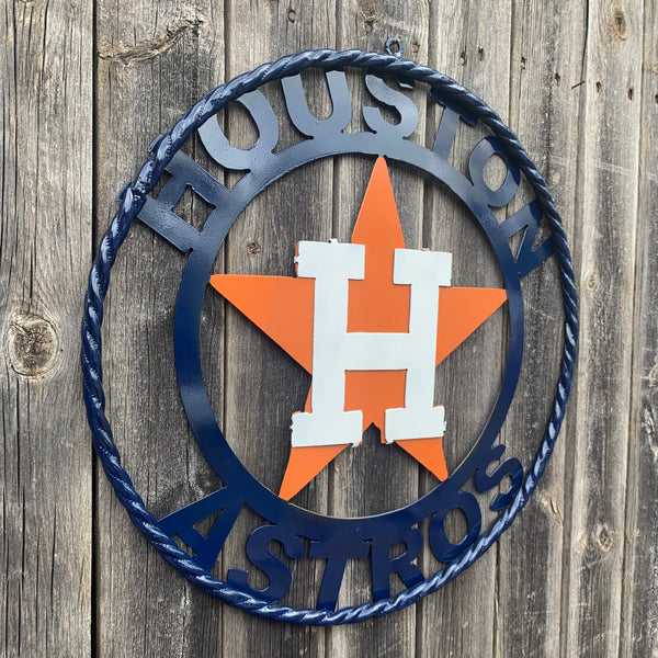 12",18",24",32",36" HOUSTON ASTROS ORANGE & NAVY  BLUE CUSTOM METAL VINTAGE CRAFT WALL ART HANDMADE
