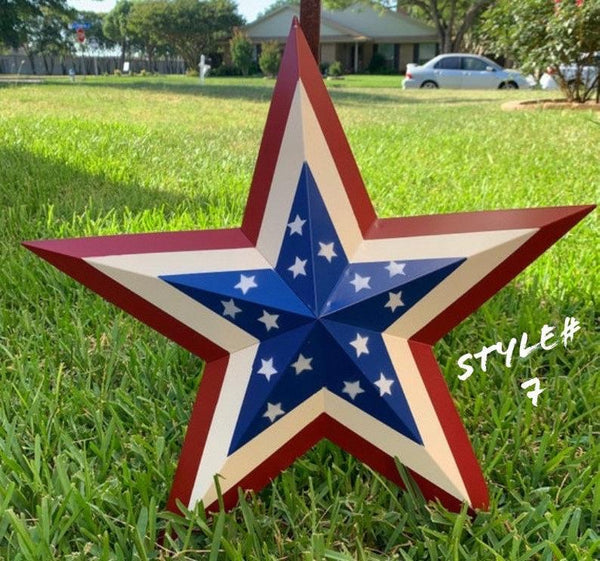 24" USA FLAG STAR RED WHITE & BLUE AMERICANA METAL BARN STAR METAL WALL ART HANDMADE TO ORDER