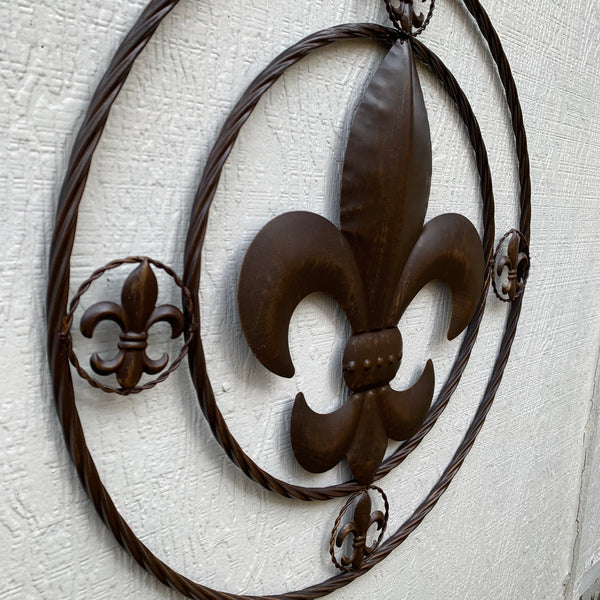 MULTI FLEUR DE LIS METAL WALL ART WESTERN HOME DECOR VINTAGE RUSTIC BROWN ART NEW