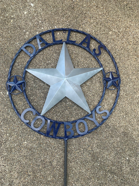 24" STAR & 34" STAKE DALLAS COWBOYS DECOR METAL ART WESTERN HOME WALL DECOR ALL SILVER & NAVY BLUE WITH 34" STAKE