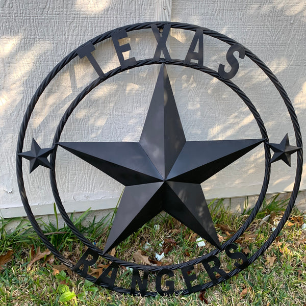 TEXAS RANGERS BLACK LONE STAR METAL TEAM WESTERN HOME DECOR CRAFT