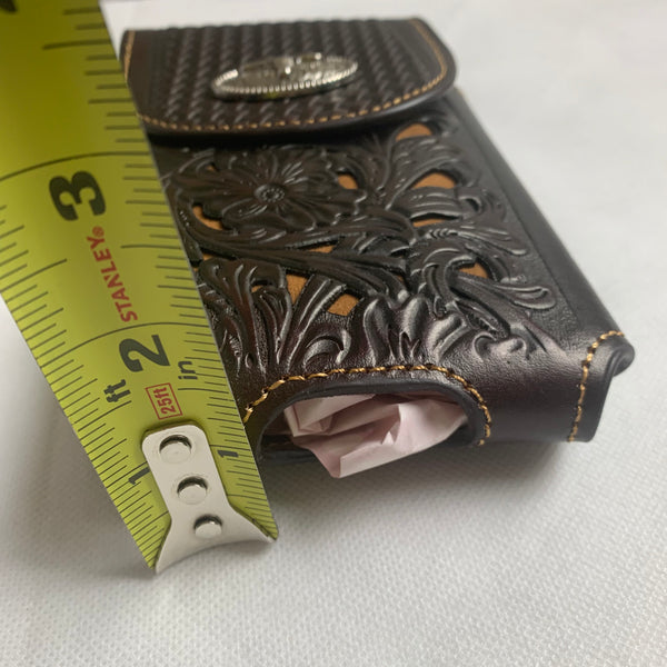 #LG2002 7.5" LONGHORN COFFEE BROWN & BEIGE  LEATHER POUCH EXTRA LARGE  BELT LOOP HOLSTER CELL PHONE CASE UNIVERSAL OVERSIZE