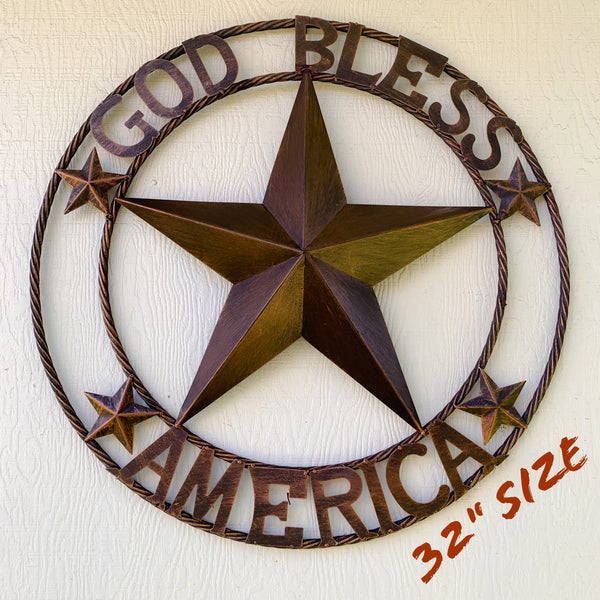 #EH10488 GOD BLESS AMERICA BARN METAL STAR WESTERN HOME DECOR HANDAMDE NEW