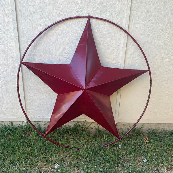 24",32",36" CRANBERRY RED STAR BARN METAL LONESTAR TWISTED ROPE RING WALL ART WESTERN HOME DECOR BRAND NEW