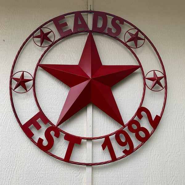 LOPEZ CUSTOM STAR NAME BARN METAL STAR 3d TWISTED ROPE RING WESTERN HOME DECOR RUSTIC  BRONZE HANDMADE 24",32",34",36",40",42",44",46",50"
