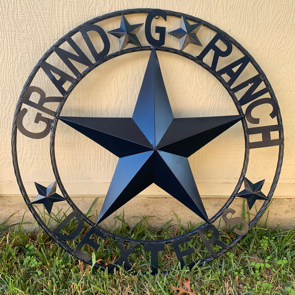 GRAND G RANCH STYLE CUSTOM NAME STAR RUSTIC NAVY BLUE METAL BARN STAR ROPE RING WESTERN HOME DECOR HANDMADE