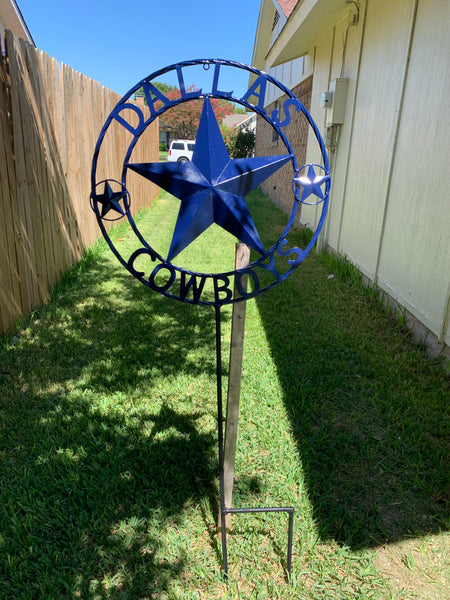 24" STAR & 34" STAKE DALLAS COWBOYS DECOR METAL ART WESTERN HOME WALL DECOR ALL NAVY BLUE STAR WITH 34" STAKE