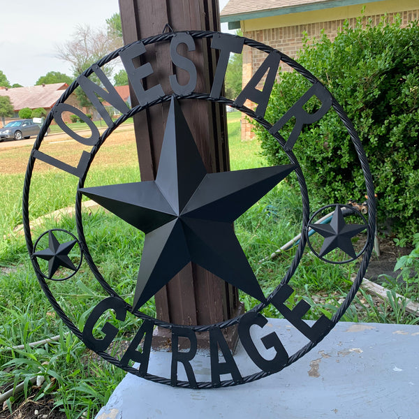 LONESTAR GARAGE STYLE CUSTOM BARN NAME STAR LONESTAR GARAGE METAL NAME BARN STAR WITH TWISTED ROPE RING 3d STAR ART WESTERN HOME DECOR RUSTIC BROWN