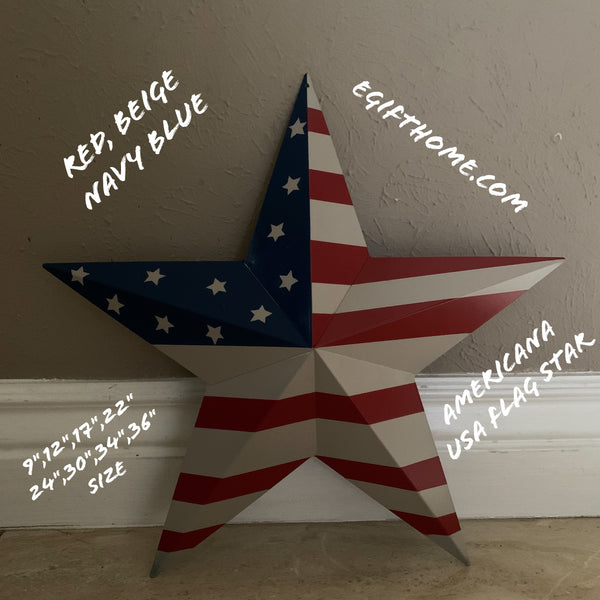 AMERICANA USA FLAG BARN STAR METAL RED BEIGE NAVY BLUE STAR WESTERN HOME DECOR HANDMADE