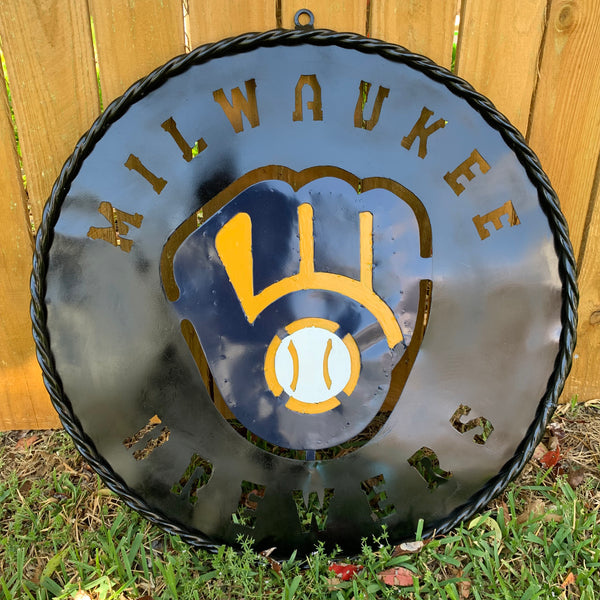 24" MILWAUKEE BREWERS WIDE BAND DISC CUSTOM METAL VINTAGE CRAFT TEAM SPORTS SIGN HANDMADE