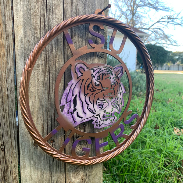 12" LSU TIGERS CUSTOM METAL VINTAGE CRAFT HOME DECOR HANDMADE