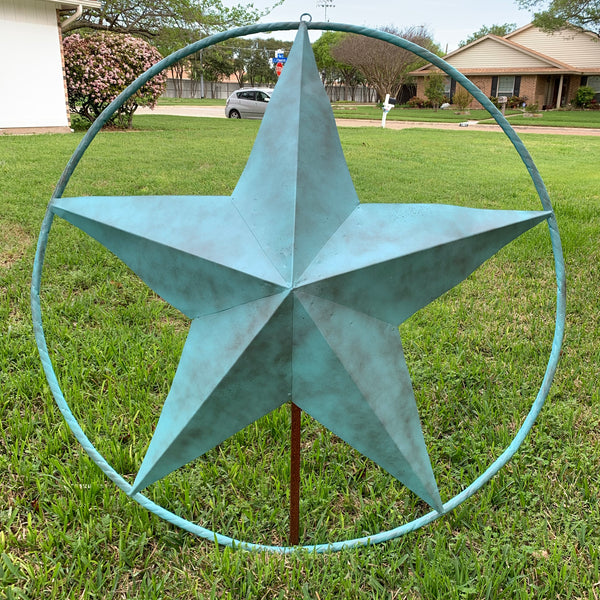 #EH10485 TURQUOISE DISTRESSED TWO TONE BARN STAR METAL LONESTAR TWISTED ROPE RING WETSERN HOME DECOR HANDMADE NEW