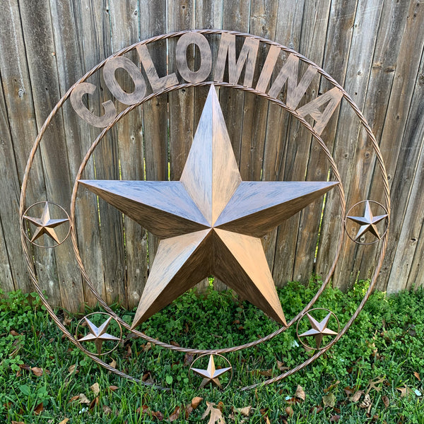 LOPEZ CUSTOM STAR NAME BARN METAL STAR 3d TWISTED ROPE RING WESTERN HOME DECOR RUSTIC  BRONZE HANDMADE 24",32",34",36",40",42",44",46",50"