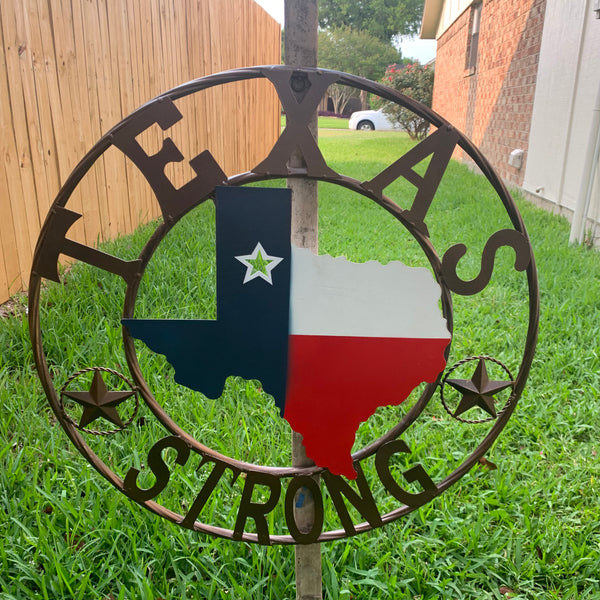 24" TEXAS STRONG BARN METAL WALL ART SIGN WESTERN HOME DECOR RED WHITE BLUE HANDMADE