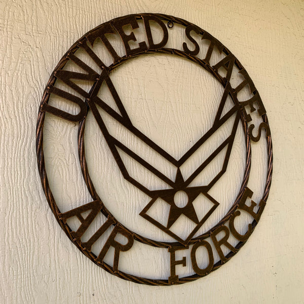 24" US AIR FORCE MILITARY METAL WALL ART WESTERN HOME DECOR AIRFORCE RUSTIC BRONZE