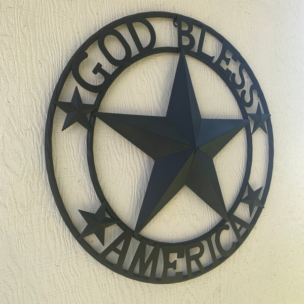 GOD BLESS AMERICA BLACK METAL BARN LONESTAR TWISTED RING METAL ART WESTERN HOME DECOR HANDMADE NEW-#EH10487