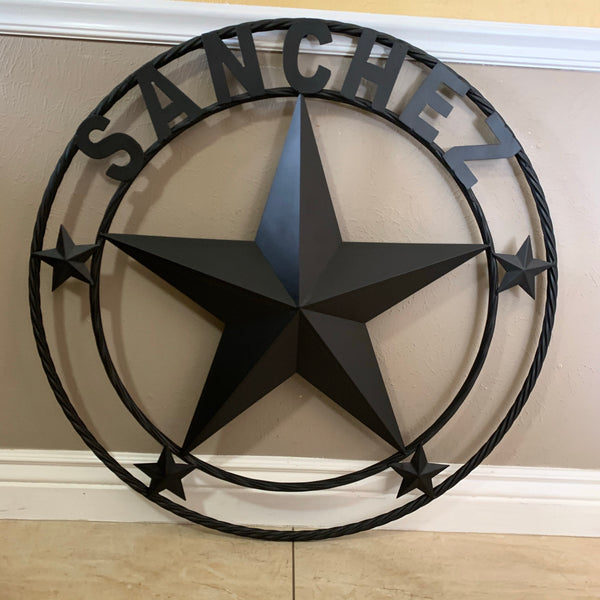 LOPEZ CUSTOM STAR NAME BARN METAL STAR 3d TWISTED ROPE RING WESTERN HOME DECOR RUSTIC  BRONZE HANDMADE 24",32",34",36",40",42",44",46",50"