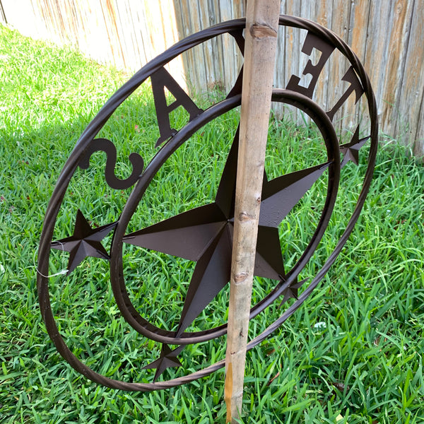 24" TEXAS BARN STAR BEADED METAL ART WESTERN HOME DECOR VINTAGE RUSTIC DARK BRONZE