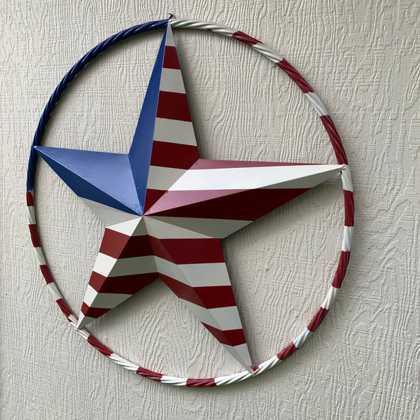 USA METAL STAR PLAIN WITHOUT SMALL STARS WITH RED WHT BLU RING Western Handmade 12",16",24",32"36",38",40",48"