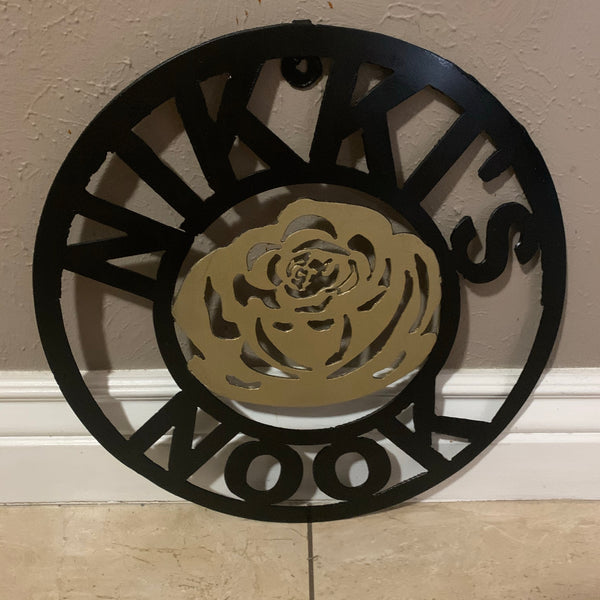 CUSTOM NAME GOLD FLOWER VALENTINE'S LASERCUT METAL SIGN WESTERN HOME DECOR CUSTOM SIGN