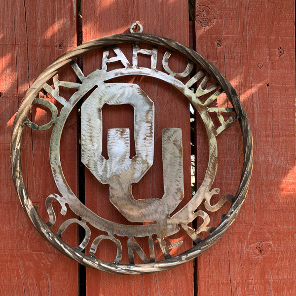 12", 18", 24", 32" OU OKLAHOMA SOONERS RAW METAL CUSTOM VINTAGE CRAFT WALL ART TEAM SIGN HANDMADE